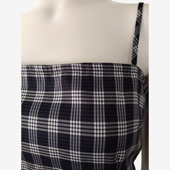 Forever 21 Black Blue Houndstooth Plaid Smocked Back Cropped Cami Top - Picture 7 of 11